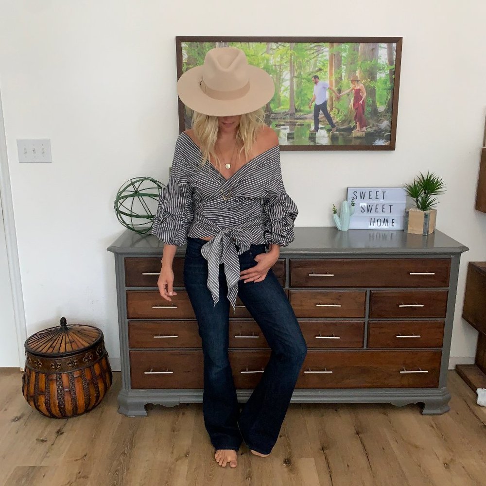 Vici Stripe Off Shoulder Wrap Blouse Top